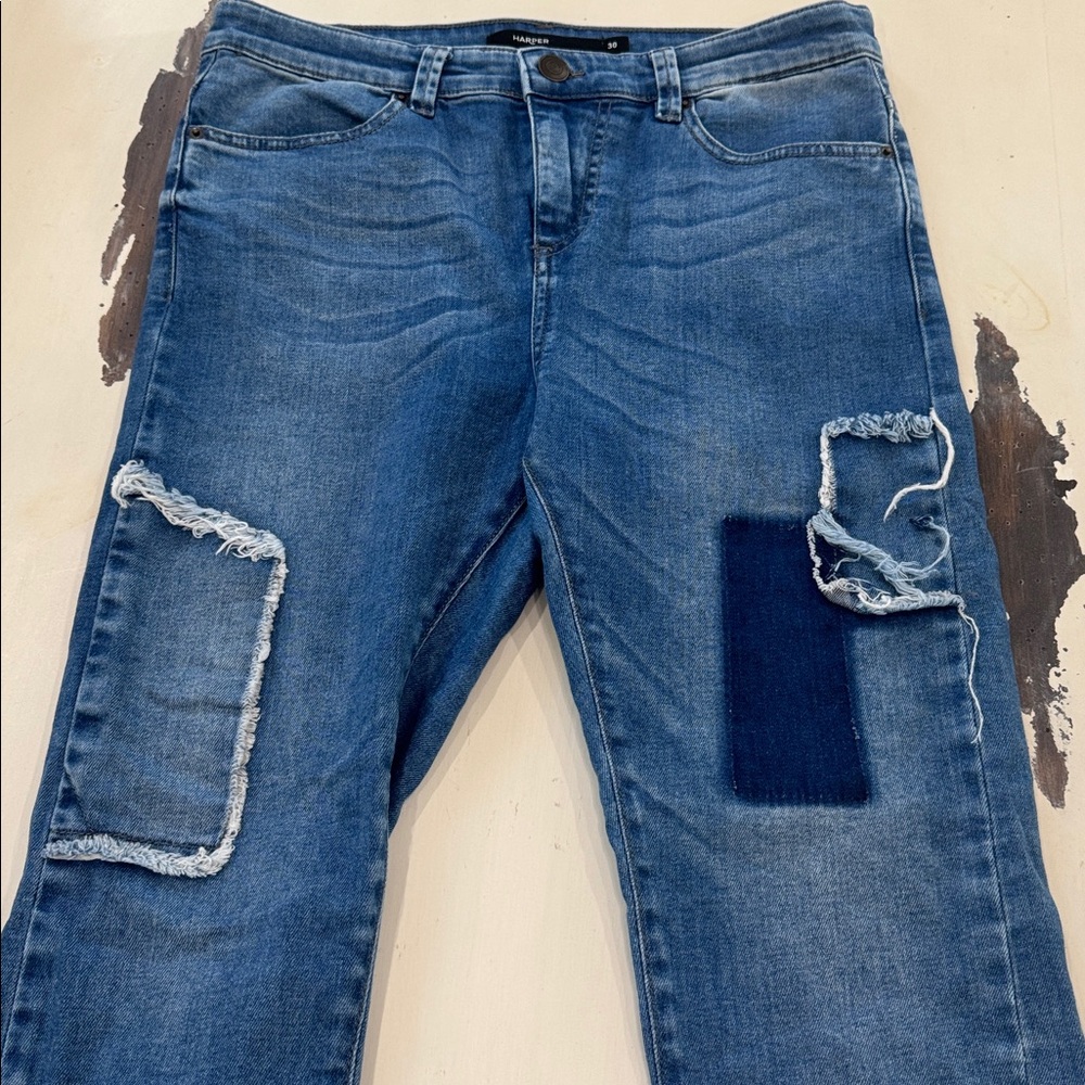 HARPER Patchwork Distressed Straight Jeans 30 Boutique Denim - Picture 5 of 8